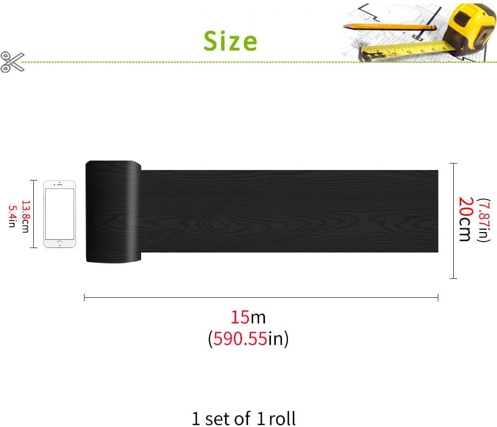 funlife Long Strip Faux Black Wood Stair Riser Decals Peel and Stick, Black Stair Riser Stickers Self Adhesive Vinyl Stairway Stickers for Entryway, Staircase Step Decals for Home Decor, 7.87"X590.55"