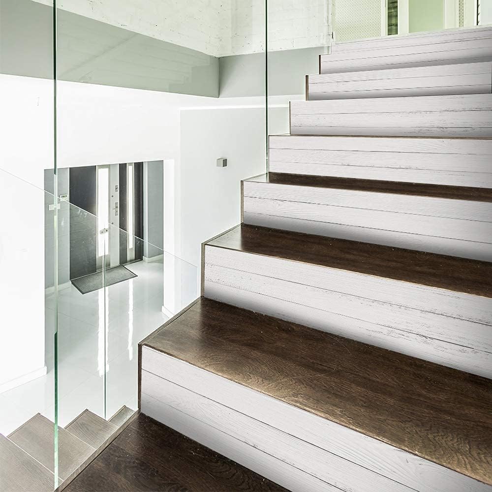 funlife 14 Strips Peel and Stick Stair Risers Stickers, Self Adhesive Vinyl Stair Stickers Decals, Staircase Murals Decor for Steps, 39.37"X7.09", Faux Weathered Rustic Wood