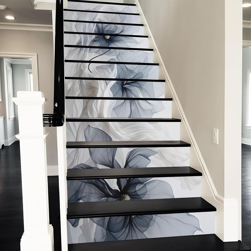 REDAMANCY Boho Orange Sunset Sea Wave Landscape Abstract Peel and Stick Vinyl Stair Riser Decals Staircase Tile Stickers Decor Modern Marble Decoration Self-Adhesive(14 Pcs)