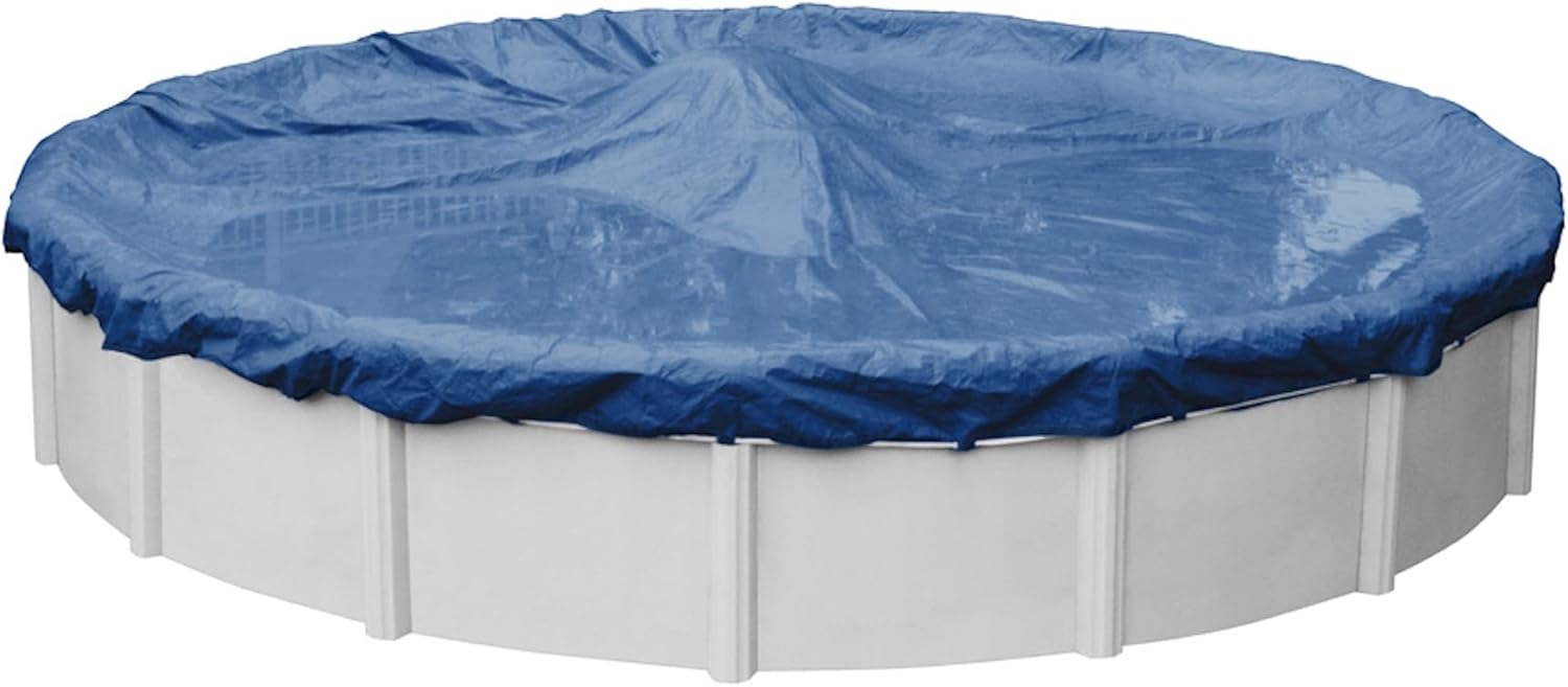 Robelle 30 ft Heavy Duty Blue Winter Pool Cover for Above Ground Pools, 4 ft Overlap (34 ft Cover Size), Solid 8 x 8 Scrim, 2.36 oz/yd2, 10-Year Warranty, Style: 3530-4