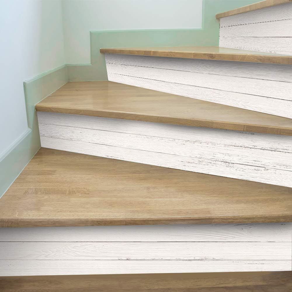 funlife 14 Strips Peel and Stick Stair Risers Stickers, Self Adhesive Vinyl Stair Stickers Decals, Staircase Murals Decor for Steps, 39.37"X7.09", Faux Weathered Rustic Wood