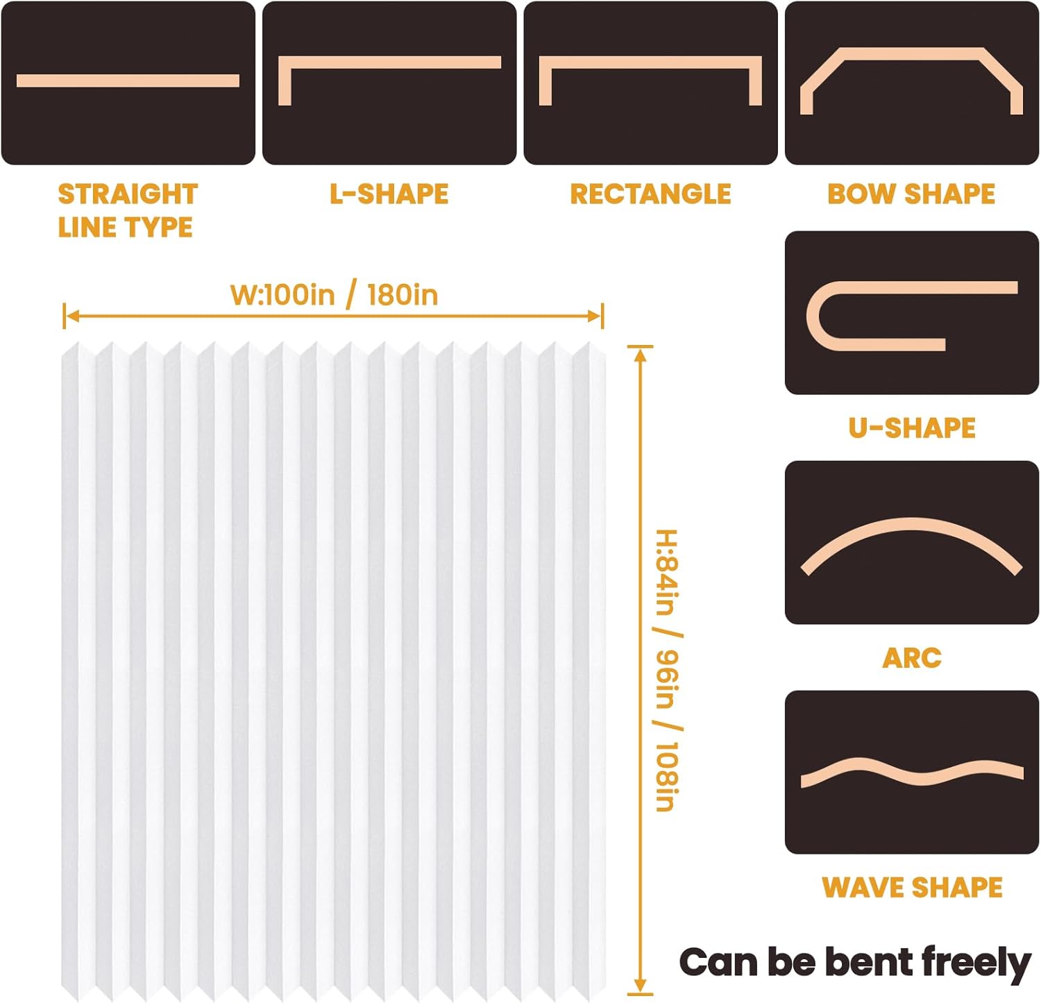 Hanging Accordion Room Divider with Track System - Ceiling-Mounted Partition Curtain, Simple Installation(White 100" W x 84" L-Pack of 1)