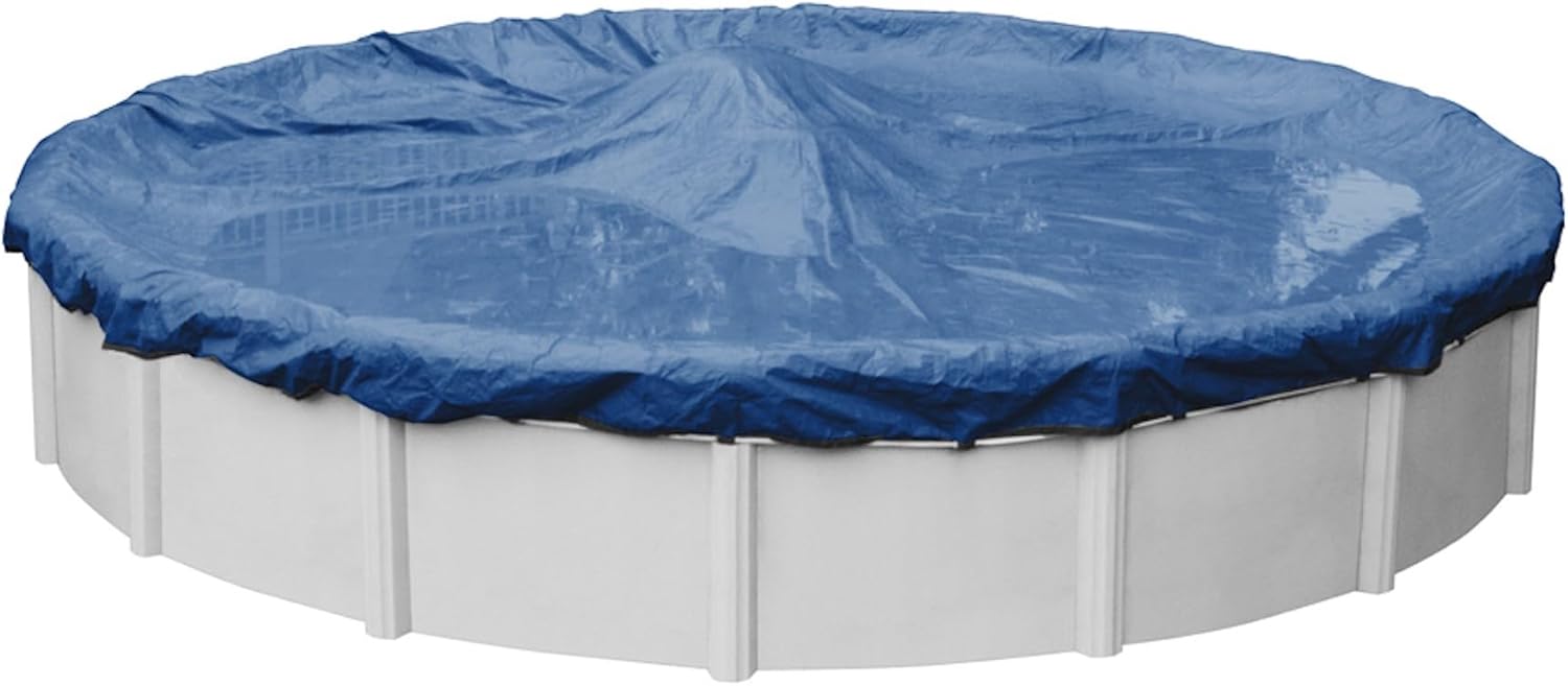 Robelle 30 ft Heavy Duty Blue Winter Pool Cover for Above Ground Pools, 4 ft Overlap (34 ft Cover Size), Solid 8 x 8 Scrim, 2.36 oz/yd2, 10-Year Warranty, Style: 3530-4