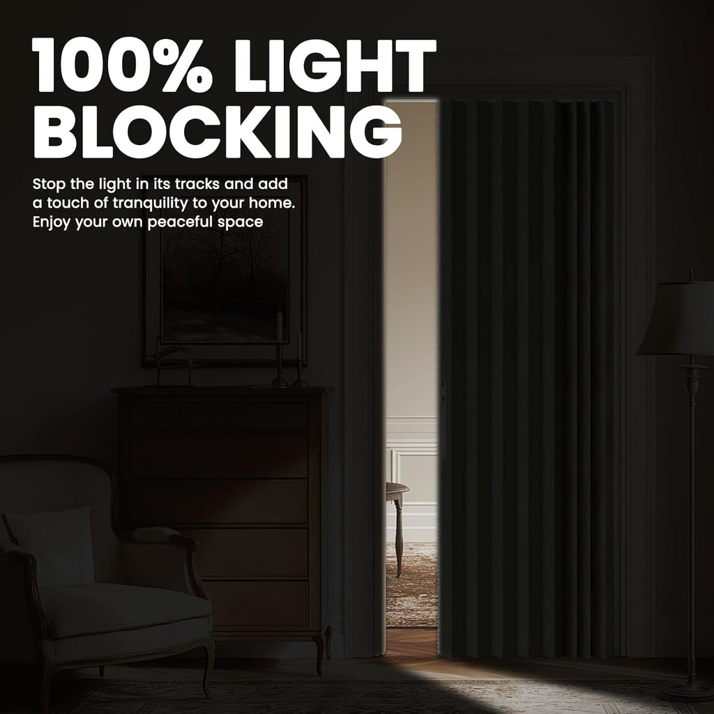 AJAZZ 100% Blackout Magnetic Accordion Door Curtain - Invisible Folding Panel for Bedroom, Living Room, Doorway - Curtain Sets Includes Tracks (1 Panel, 43W x 79L, Grey)