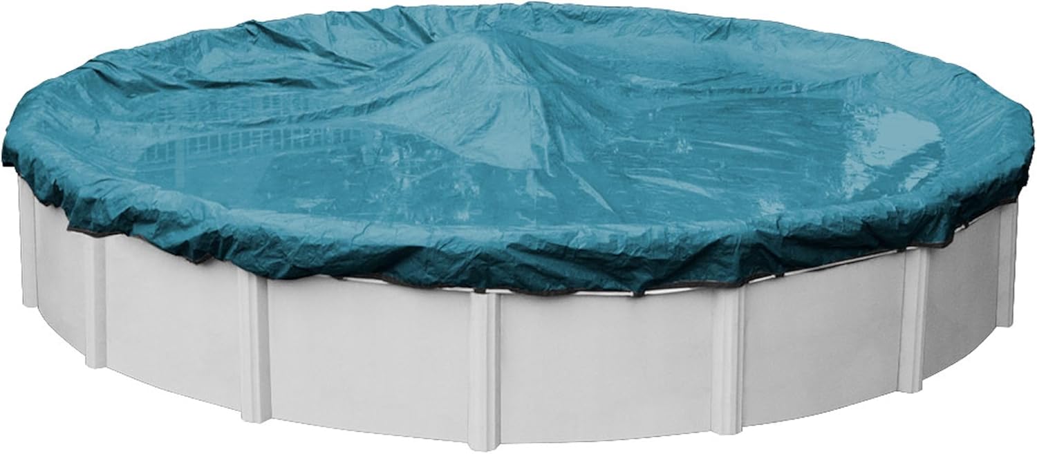 Robelle 30 ft Heavy Duty Blue Winter Pool Cover for Above Ground Pools, 4 ft Overlap (34 ft Cover Size), Solid 8 x 8 Scrim, 2.36 oz/yd2, 10-Year Warranty, Style: 3530-4