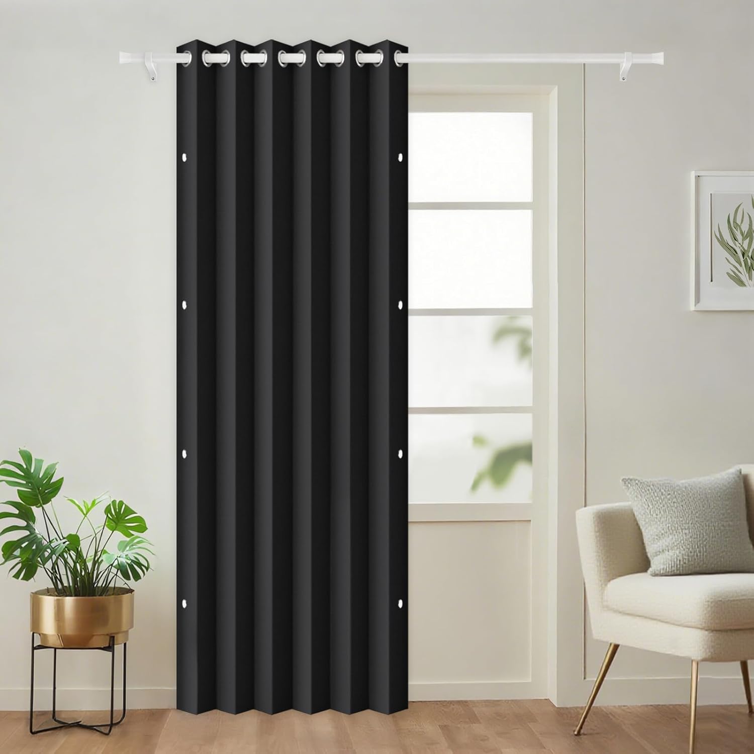 100% Blackout Accordion Style Door Curtain for Doorways Privacy Magnetic Door Curtain, Temporary Doors for A Room Privacy, 1 Panel, W45 x L80, Black
