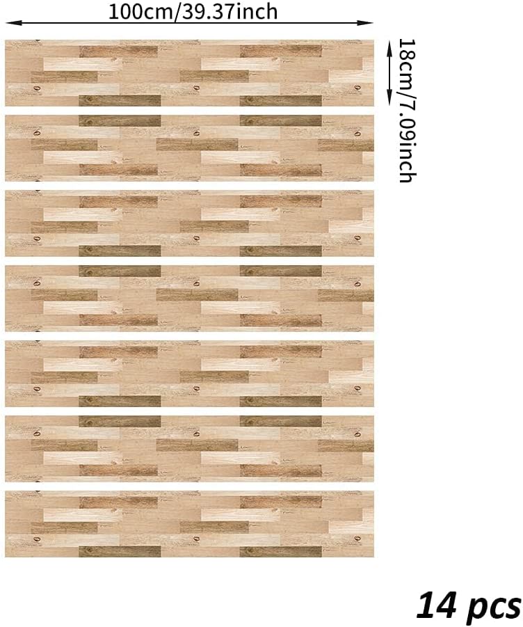funlife 14 Strips Stair Risers Stickers, Peel and Stick Vinyl Staircase Sticker Decals Decor for Stair Steps, 39.37"x7.09", Faux Weathered Brown Wood