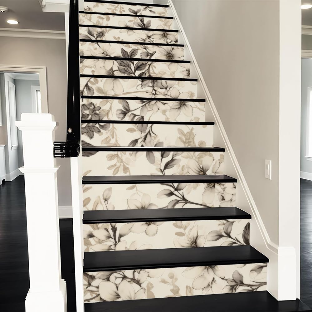 REDAMANCY Boho Orange Sunset Sea Wave Landscape Abstract Peel and Stick Vinyl Stair Riser Decals Staircase Tile Stickers Decor Modern Marble Decoration Self-Adhesive(14 Pcs)