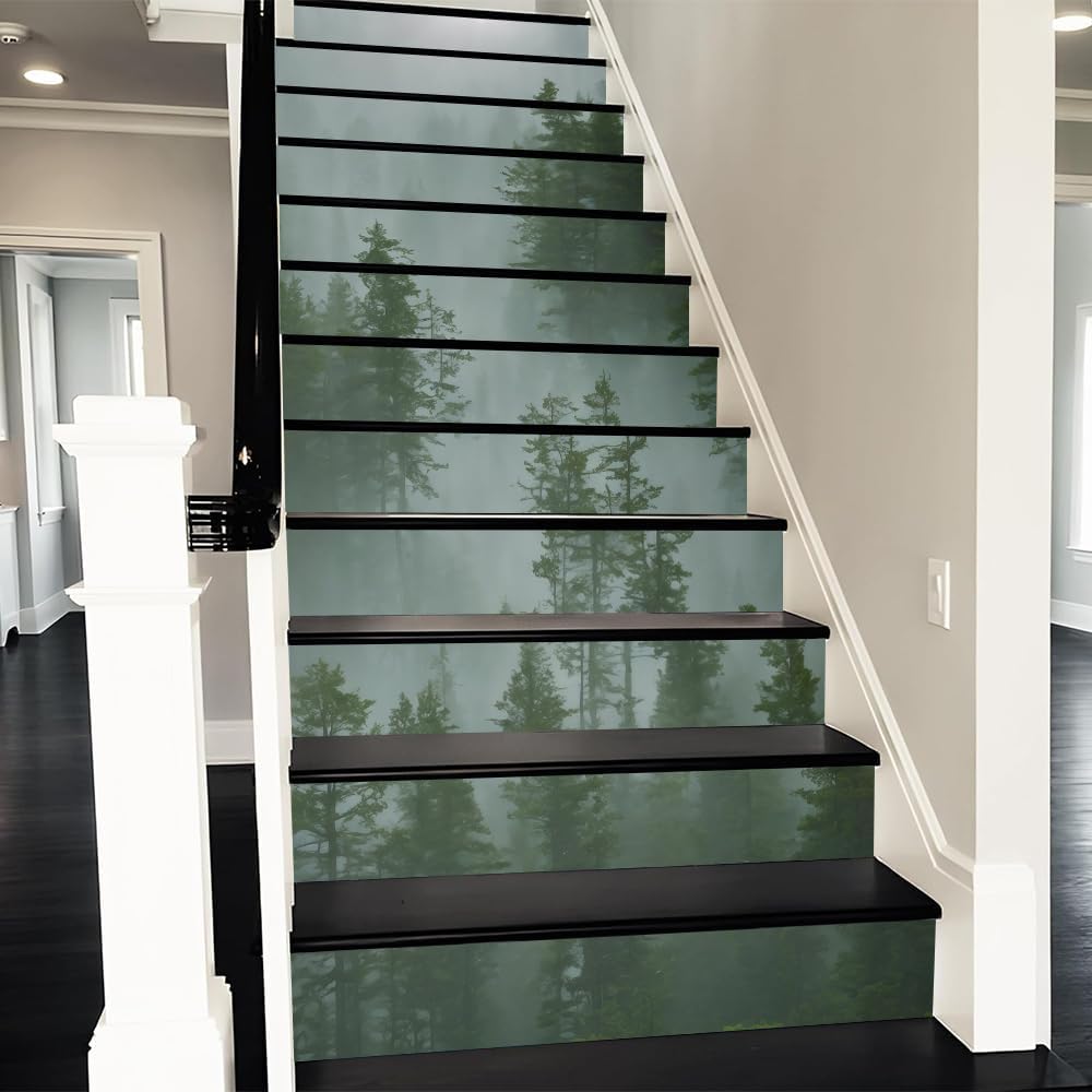 REDAMANCY Boho Orange Sunset Sea Wave Landscape Abstract Peel and Stick Vinyl Stair Riser Decals Staircase Tile Stickers Decor Modern Marble Decoration Self-Adhesive(14 Pcs)