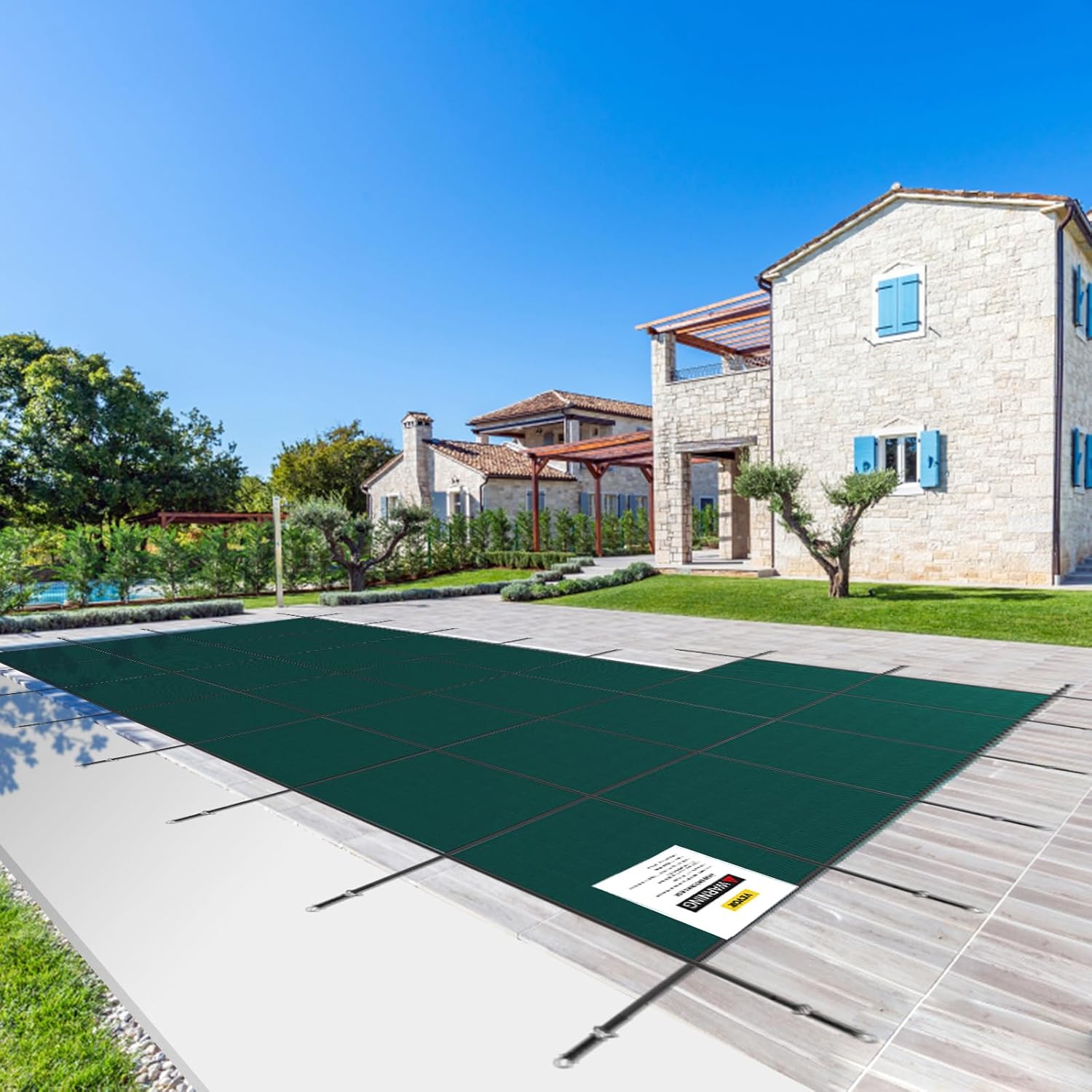 VEVOR Inground Pool Safety Cover, 16 ft x 32 ft Rectangular Winter Pool Cover, Triple Stitched, High Strength Mesh PP Material with Good Rain Permeability (Fit 16x32ft Pools)