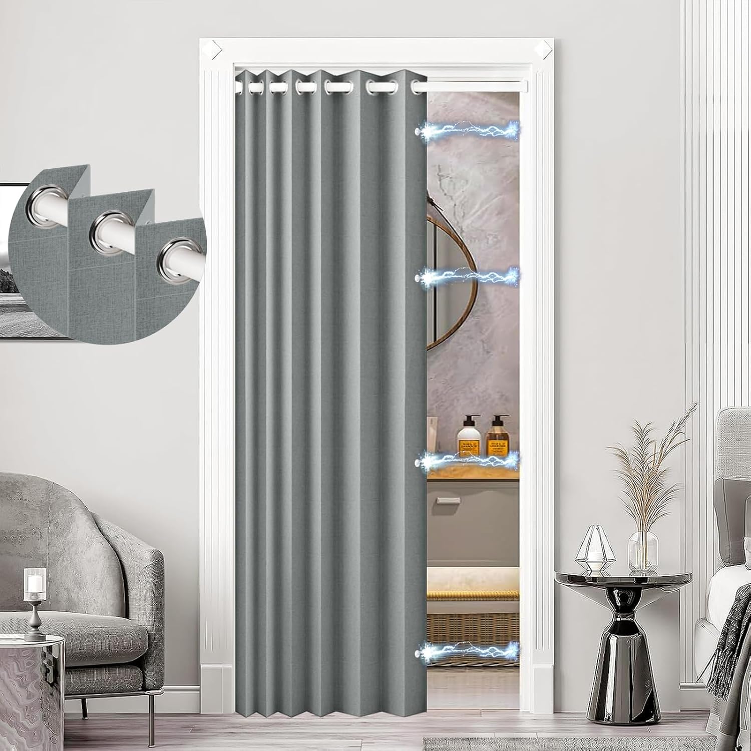 100% Blackout Accordion Style Door Curtain for Doorways Privacy Magnetic Door Curtain, Temporary Doors for A Room Privacy, 1 Panel, W45 x L80, Black