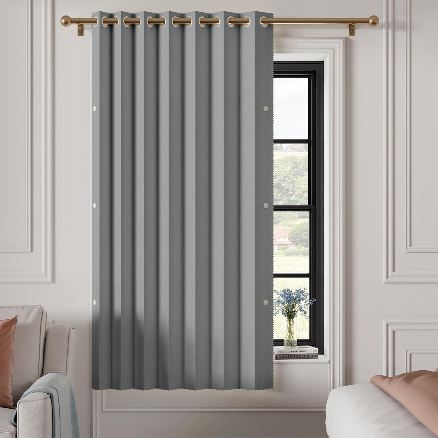 100% Blackout Accordion Style Door Curtain for Doorways Privacy Magnetic Door Curtain, Temporary Doors for A Room Privacy, 1 Panel, W45 x L80, Black