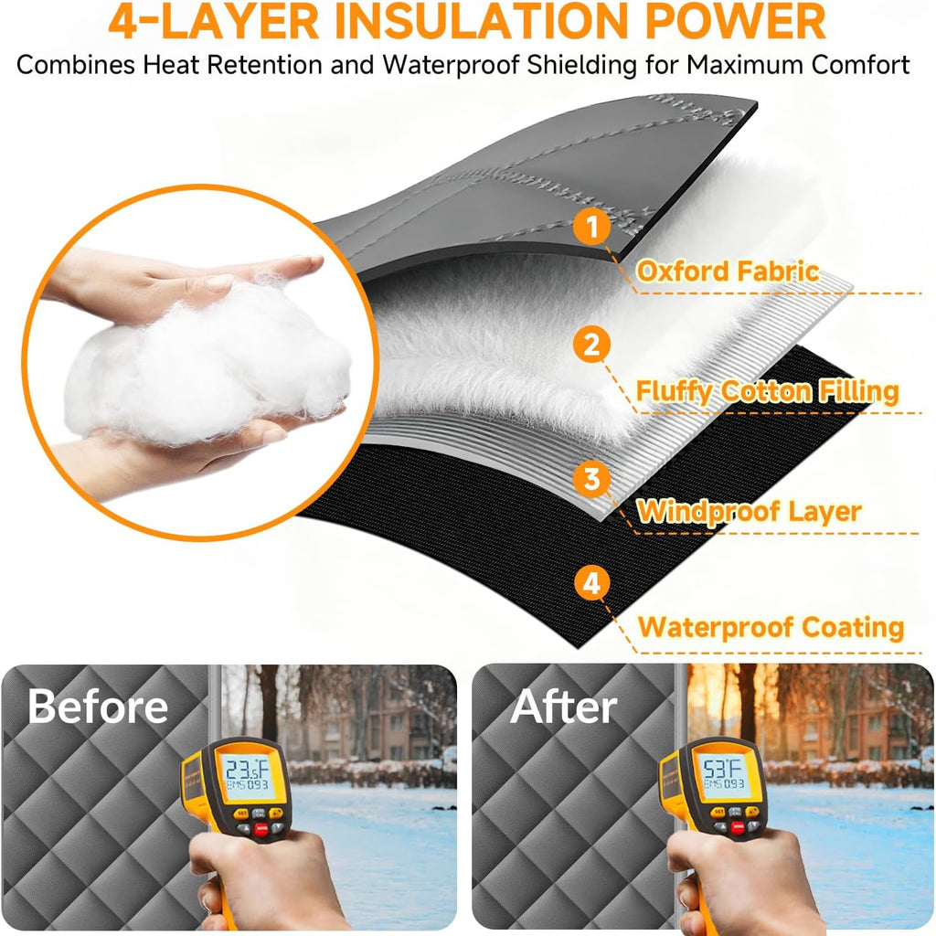 Upgraded Magnetic Thermal Insulated Door Curtain with Perspective Window, Weatherproof Oxford Cloth Filled with Cotton, Fit for Door Size 32" x 80", Doorway Curtains Size 35" x 82" Grey