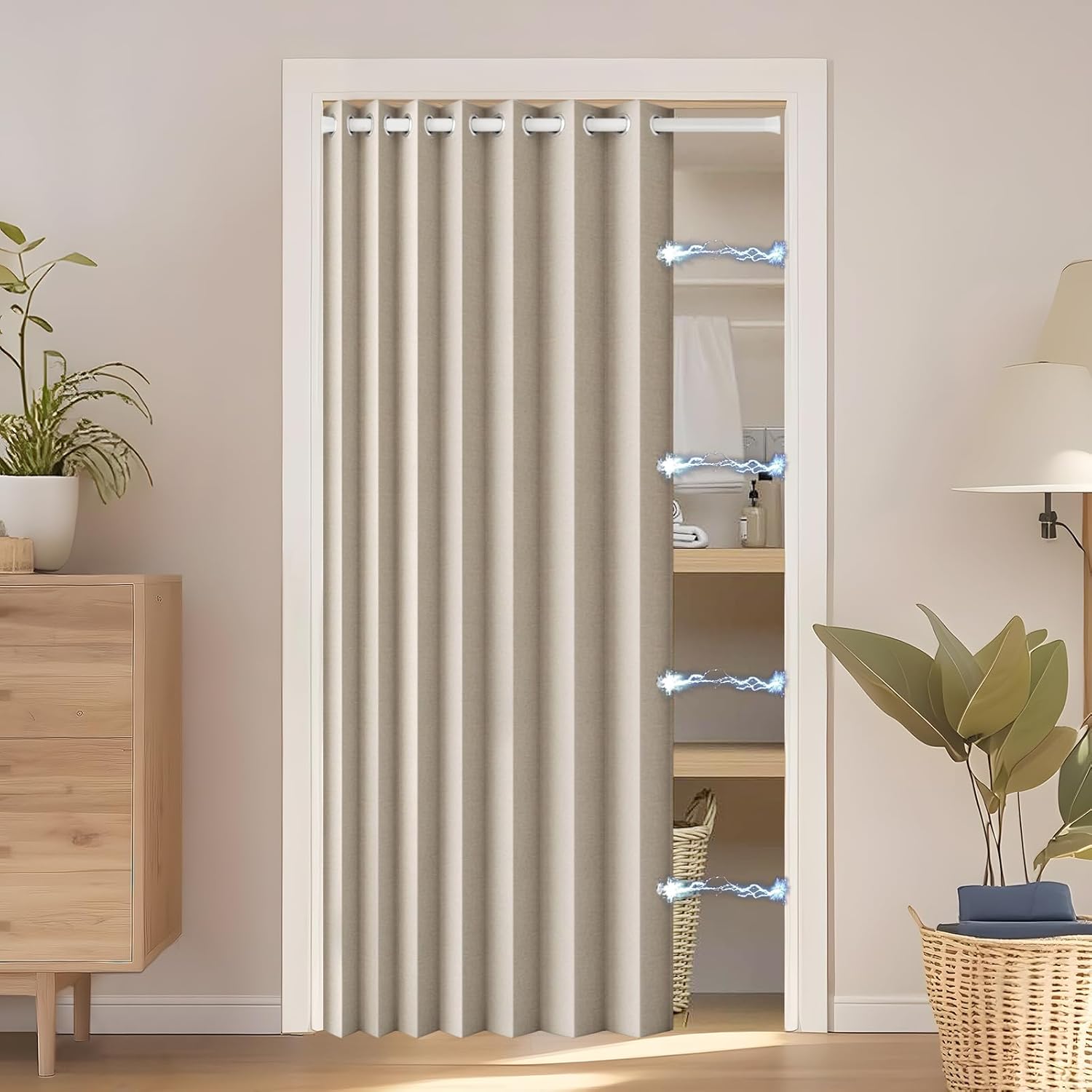 100% Blackout Accordion Style Door Curtain for Doorways Privacy Magnetic Door Curtain, Temporary Doors for A Room Privacy, 1 Panel, W45 x L80, Black