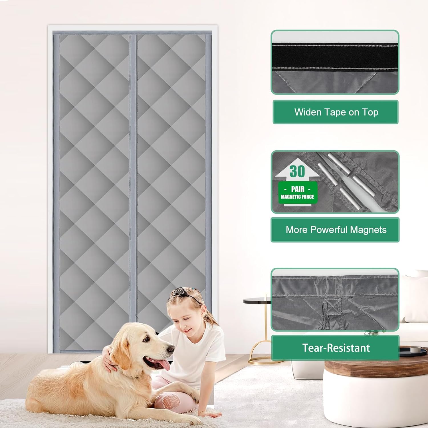 Insulated Magnetic Door Curtain for Winter, Thermal Door Cover with Triple-Layer Oxford Fabric, Windproof Cold Draft Blocker, Energy Saving Waterproof Curtain for Indoor Outdoor