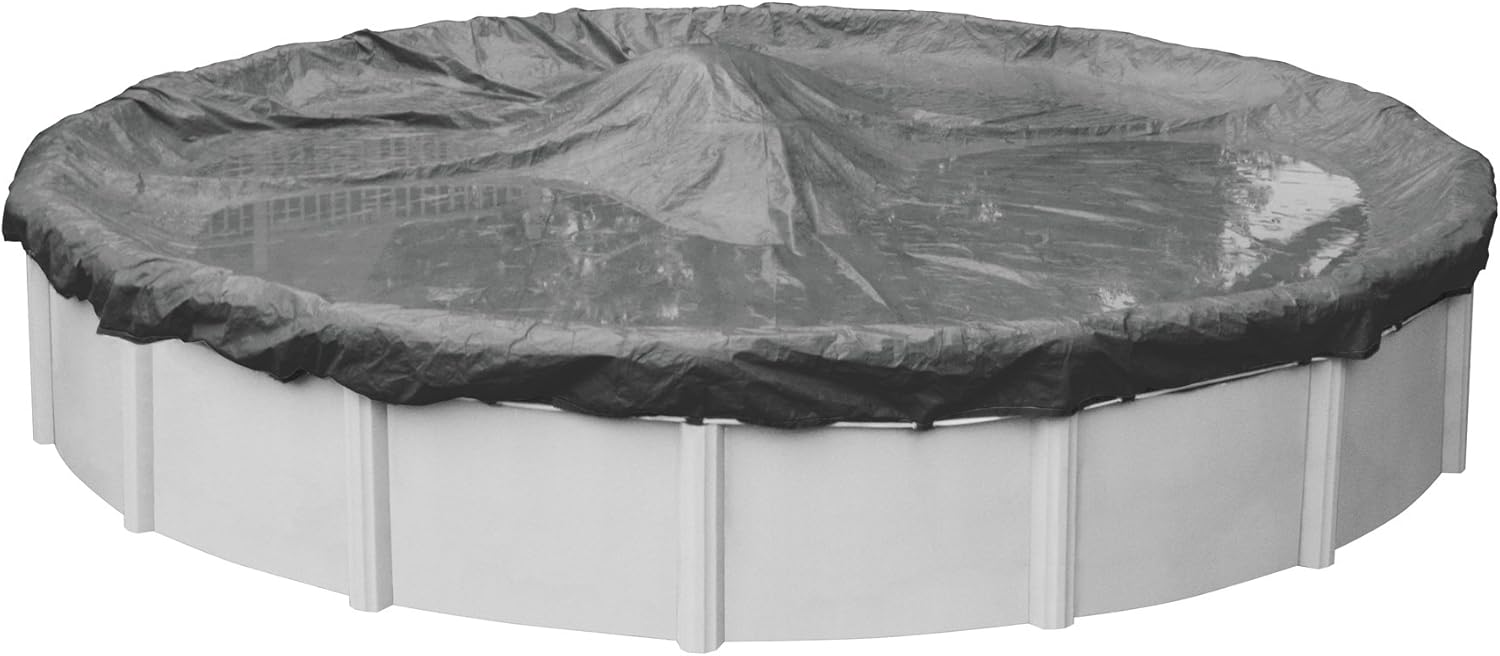 Robelle 24 ft Heavy Duty Blue Winter Pool Cover for Above Ground Pools, 4 ft Overlap (28 ft Cover Size), Solid 8 x 8 Scrim, 2.36 oz/yd2, 10-Year Warranty, Style: 3524-4