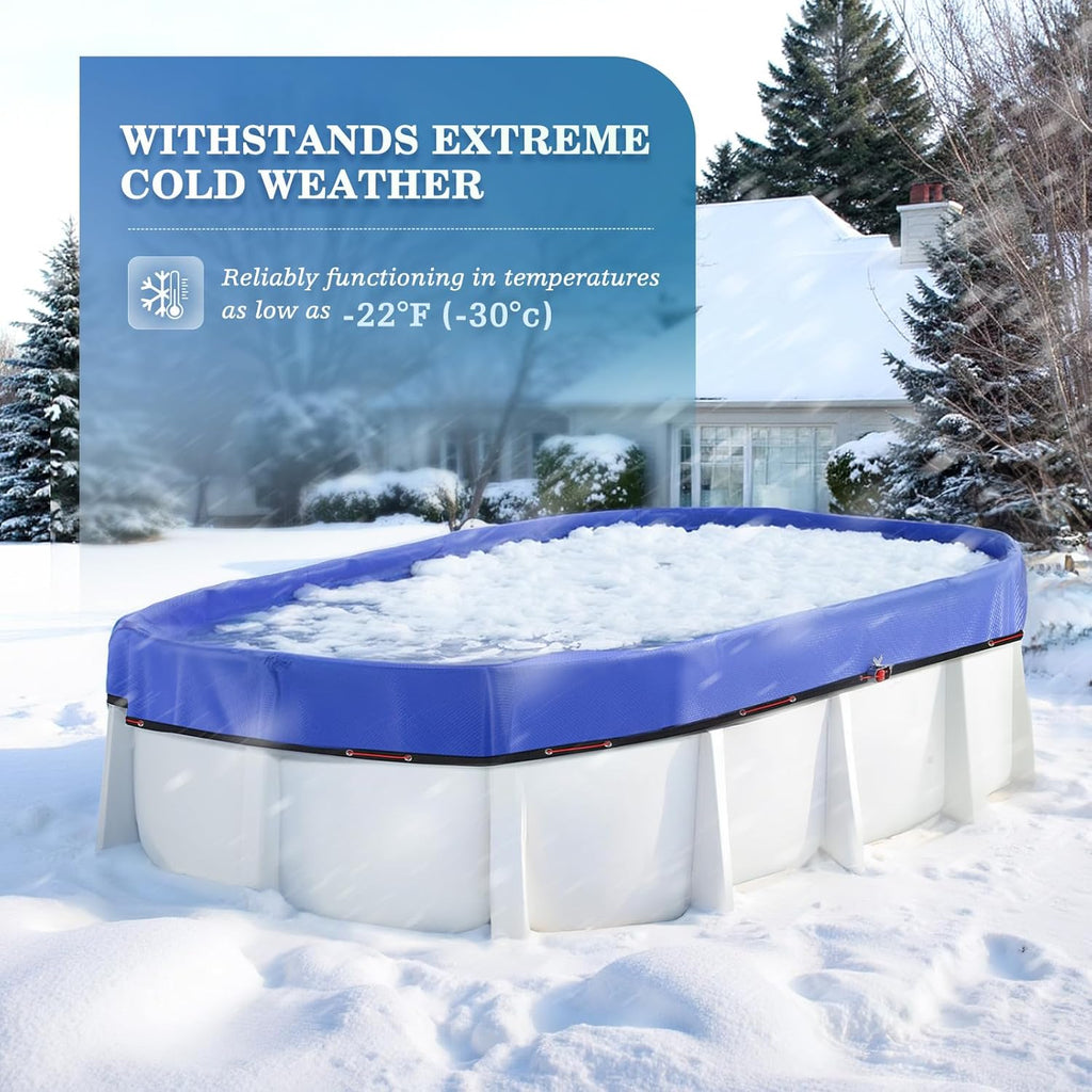 UIRWAY Upgraded 15x30 ft Oval Winter Pool Cover- 200gsm Heavy Duty Fabric Pool Cover for Above Ground Pools, Extra Thick & Durable, Cold and UV Resistant, Includes Winch and Cable Set