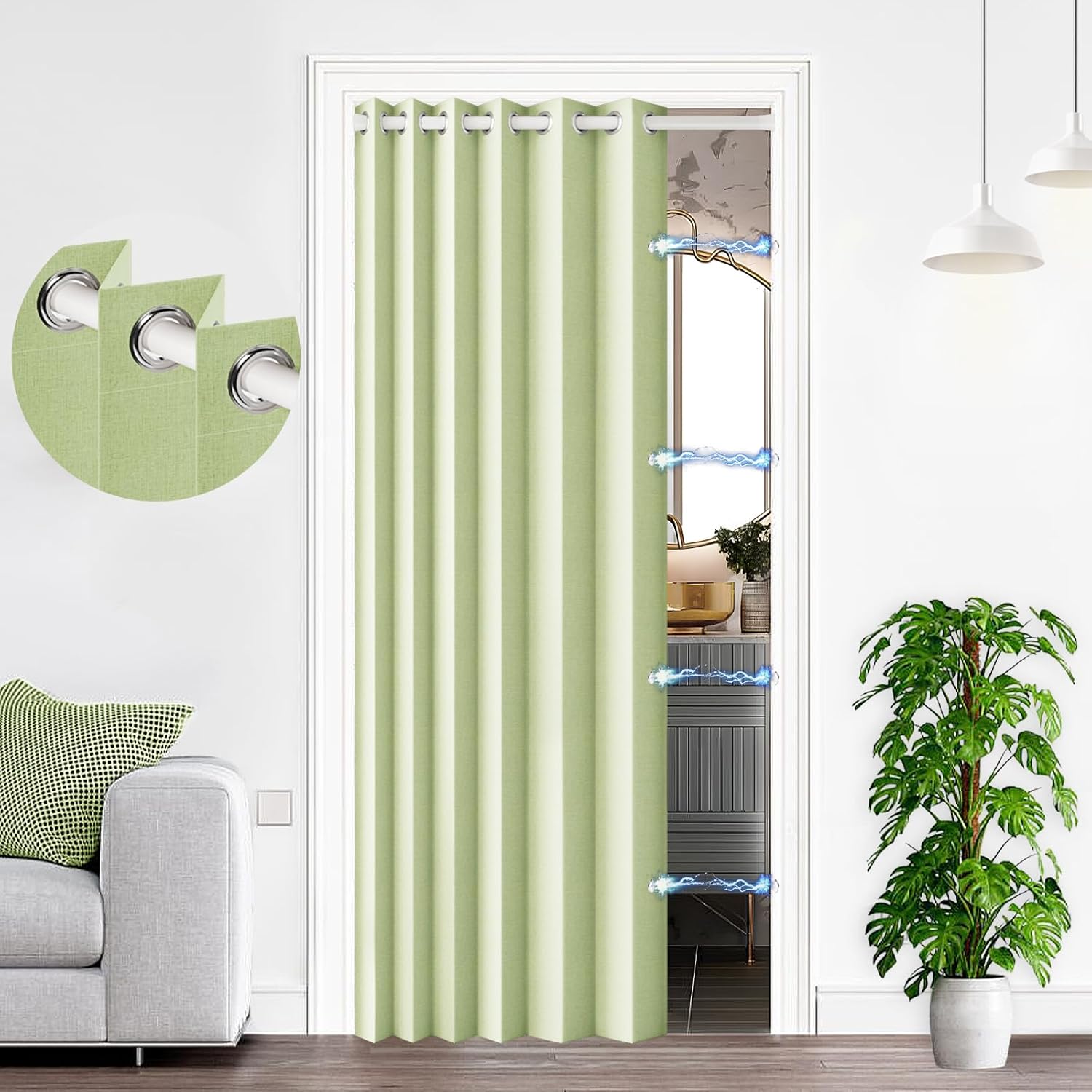 100% Blackout Accordion Style Door Curtain for Doorways Privacy Magnetic Door Curtain, Temporary Doors for A Room Privacy, 1 Panel, W45 x L80, Black