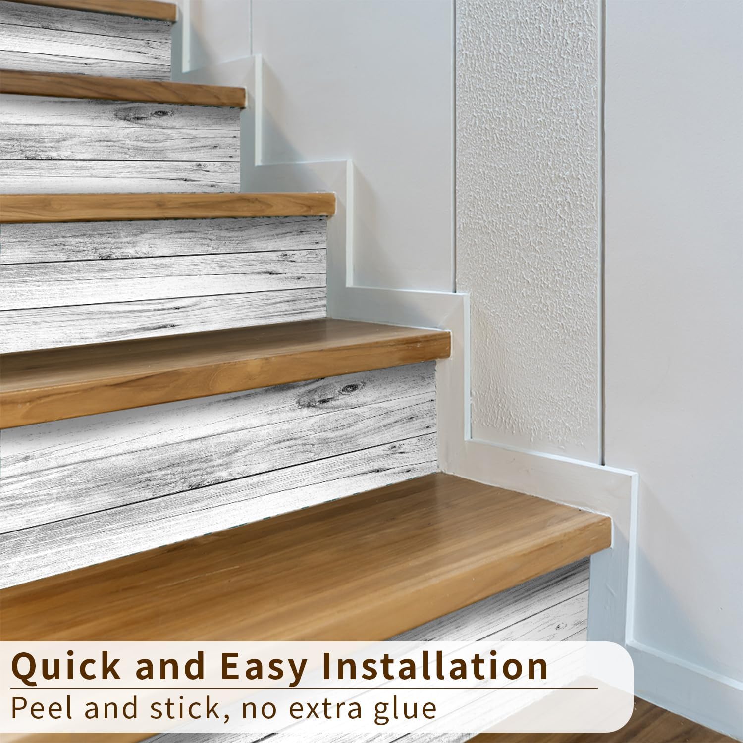 funlife 14 Strips Peel and Stick Stair Risers Stickers, Self Adhesive Vinyl Stair Stickers Decals, Staircase Murals Decor for Steps, 39.37"X7.09", Faux Weathered Rustic Wood