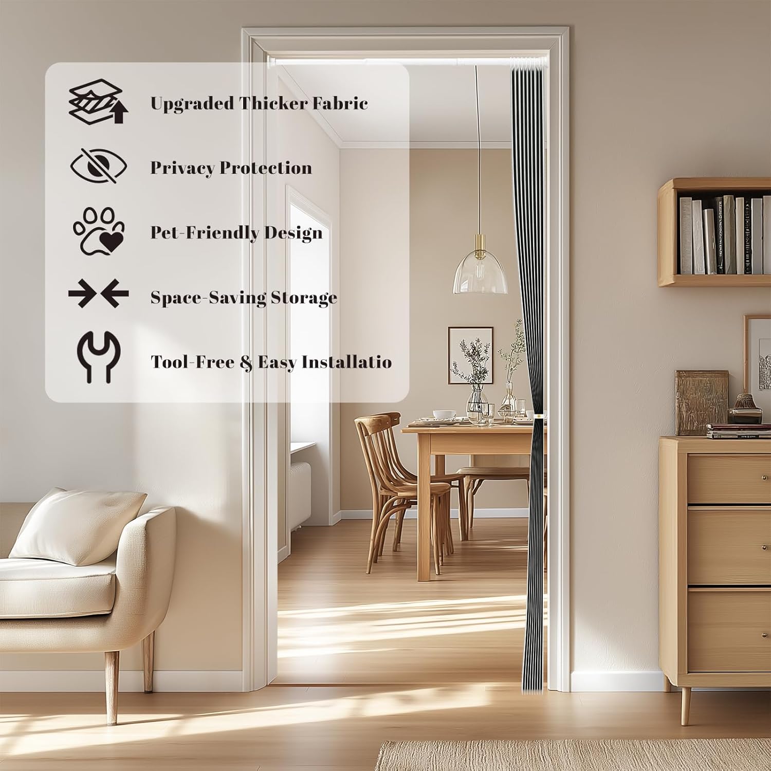 AJAZZ Blackout Accordion Door Invisible Folding Accordion Doors Interior Magnetic Door Curtain for Bedroom Living Room Doorway Curtain Sets Included Rod (1 Pack, 44W x 78 L, Dark Grey)