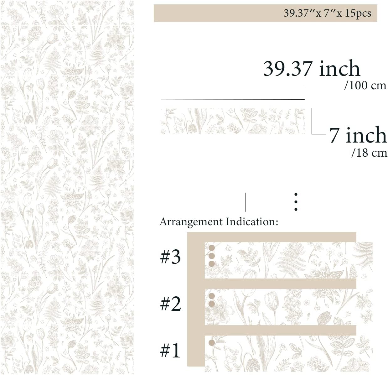 funlife 15Pcs Vinyl Peel and Stick Stair Riser Stickers, Self-Adhesive Staircase Riser Decals, 39.37"x7.09" Botanical Flowers and Meadow