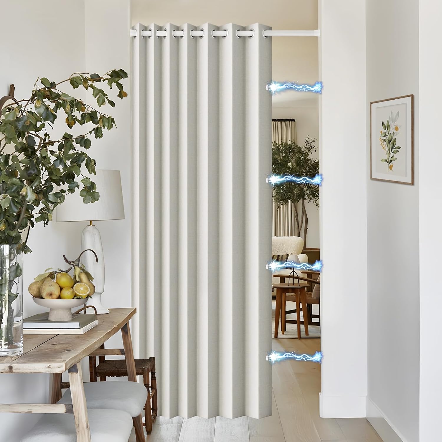 100% Blackout Accordion Style Door Curtain for Doorways Privacy Magnetic Door Curtain, Temporary Doors for A Room Privacy, 1 Panel, W45 x L80, Black