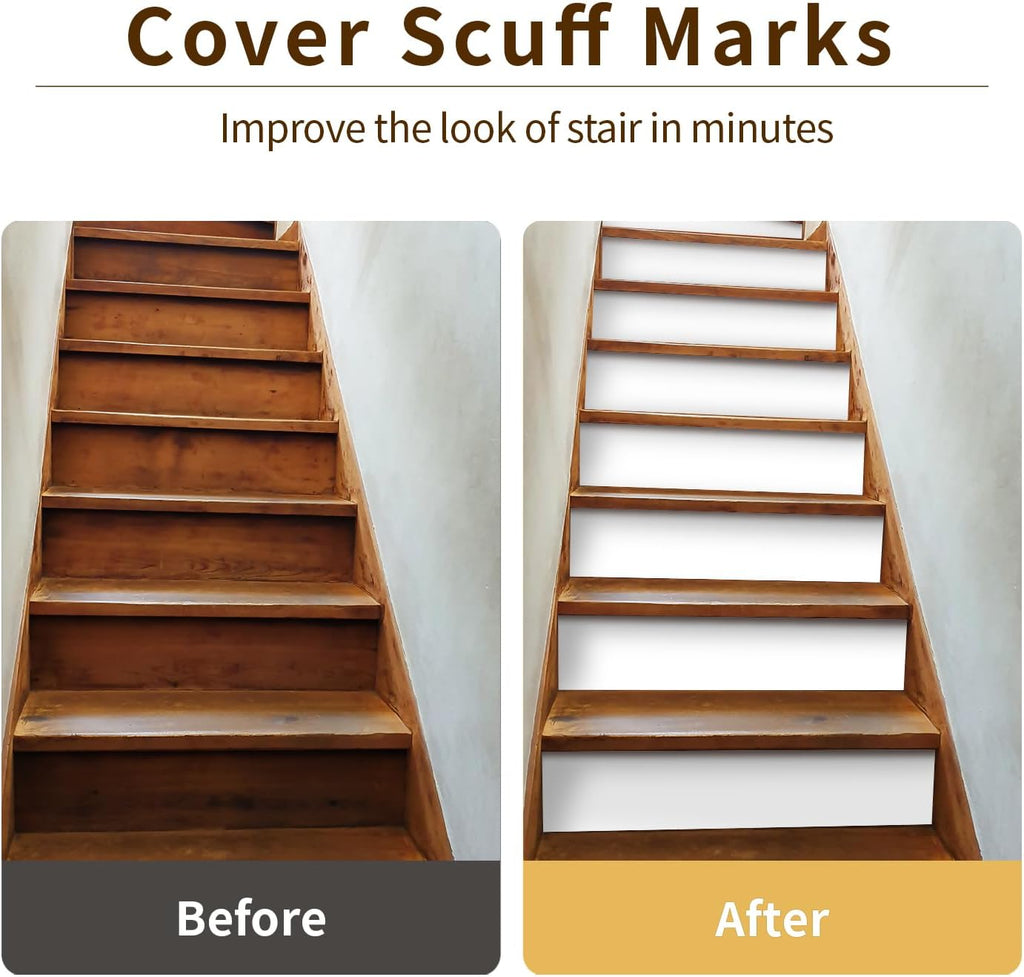 funlife 14Pcs Self-Adhesive Vinyl Stair Riser Stickers, Peel and Stick Staircase Decal Contact Paper, 39.37"x7.09" Pure Plain White