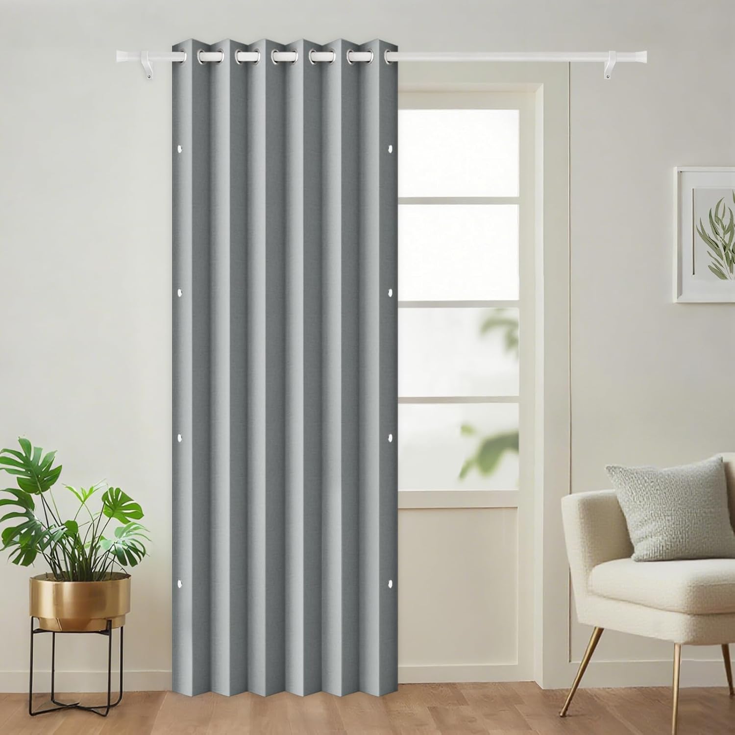 100% Blackout Accordion Style Door Curtain for Doorways Privacy Magnetic Door Curtain, Temporary Doors for A Room Privacy, 1 Panel, W45 x L80, Black