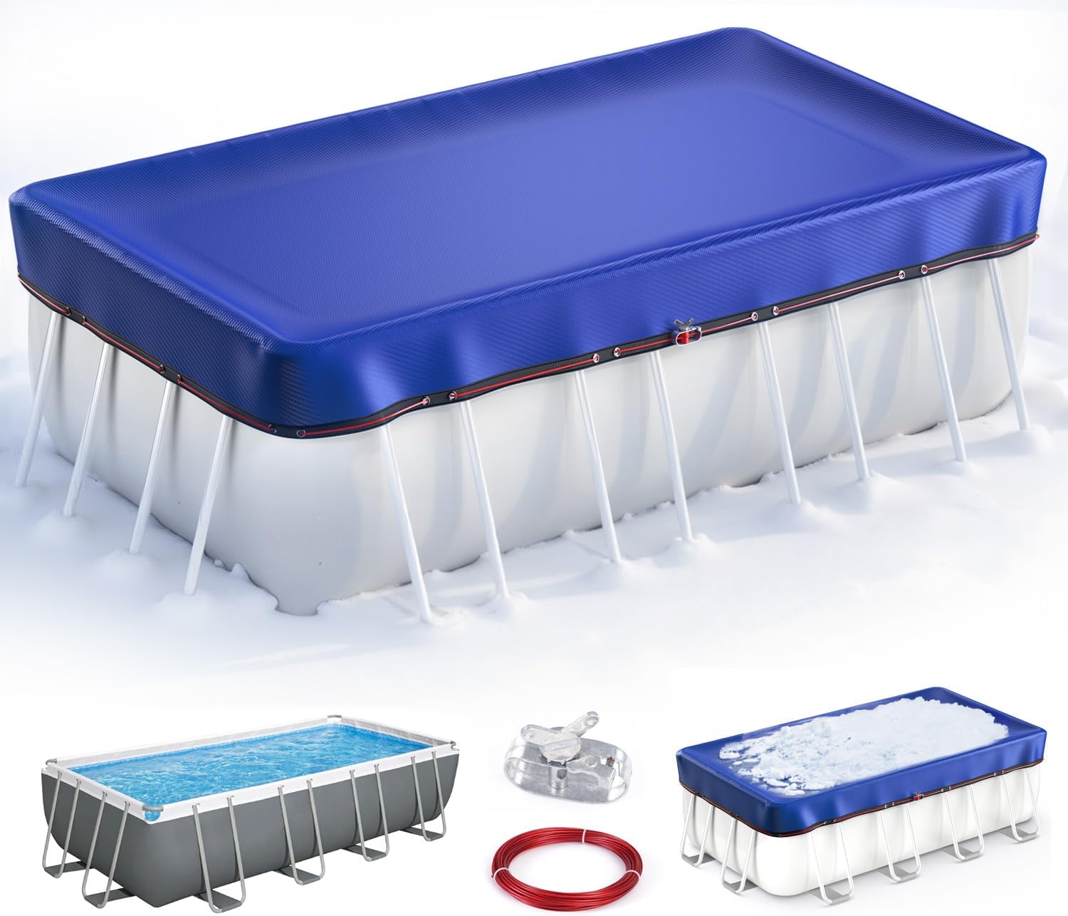 UIRWAY Upgraded 15x30 ft Oval Winter Pool Cover- 200gsm Heavy Duty Fabric Pool Cover for Above Ground Pools, Extra Thick & Durable, Cold and UV Resistant, Includes Winch and Cable Set