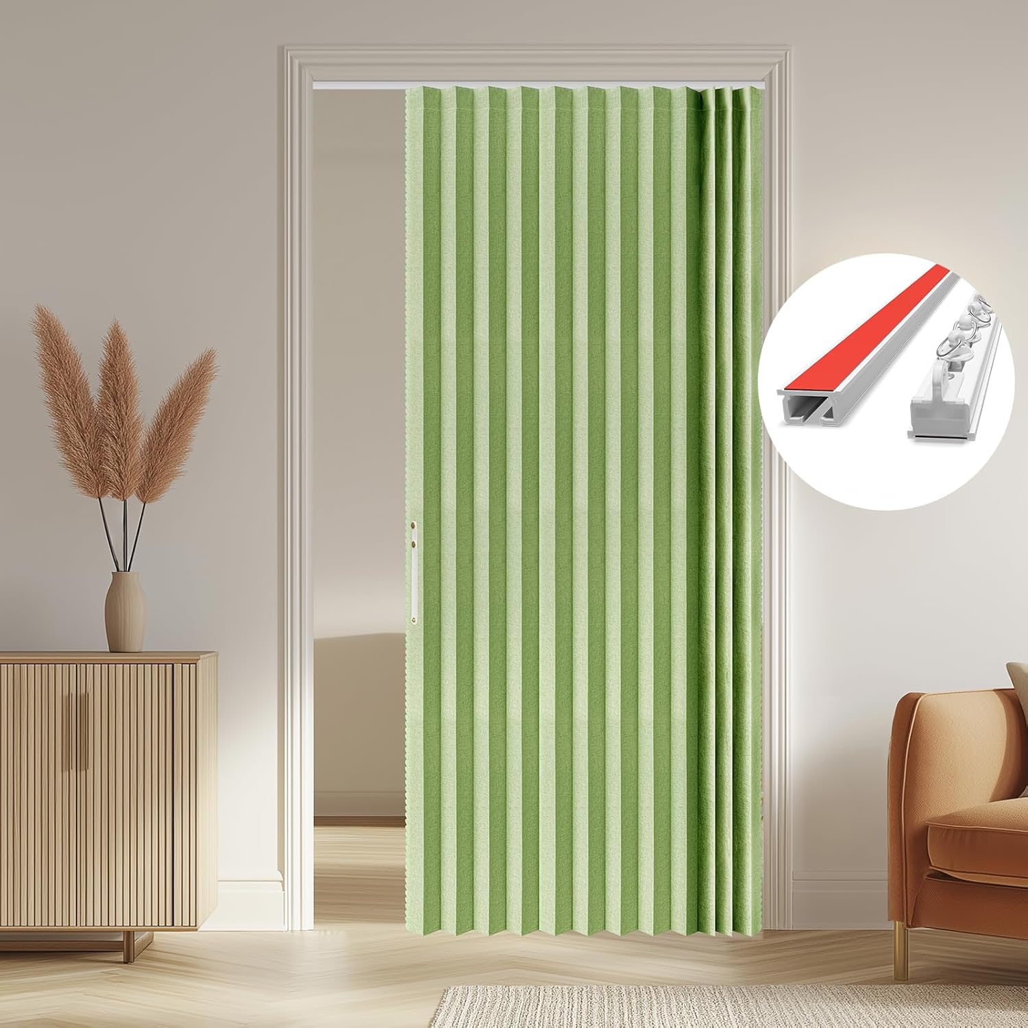 AJAZZ 100% Blackout Magnetic Accordion Door Curtain - Invisible Folding Panel for Bedroom, Living Room, Doorway - Curtain Sets Includes Tracks (1 Panel, 43W x 79L, Grey)