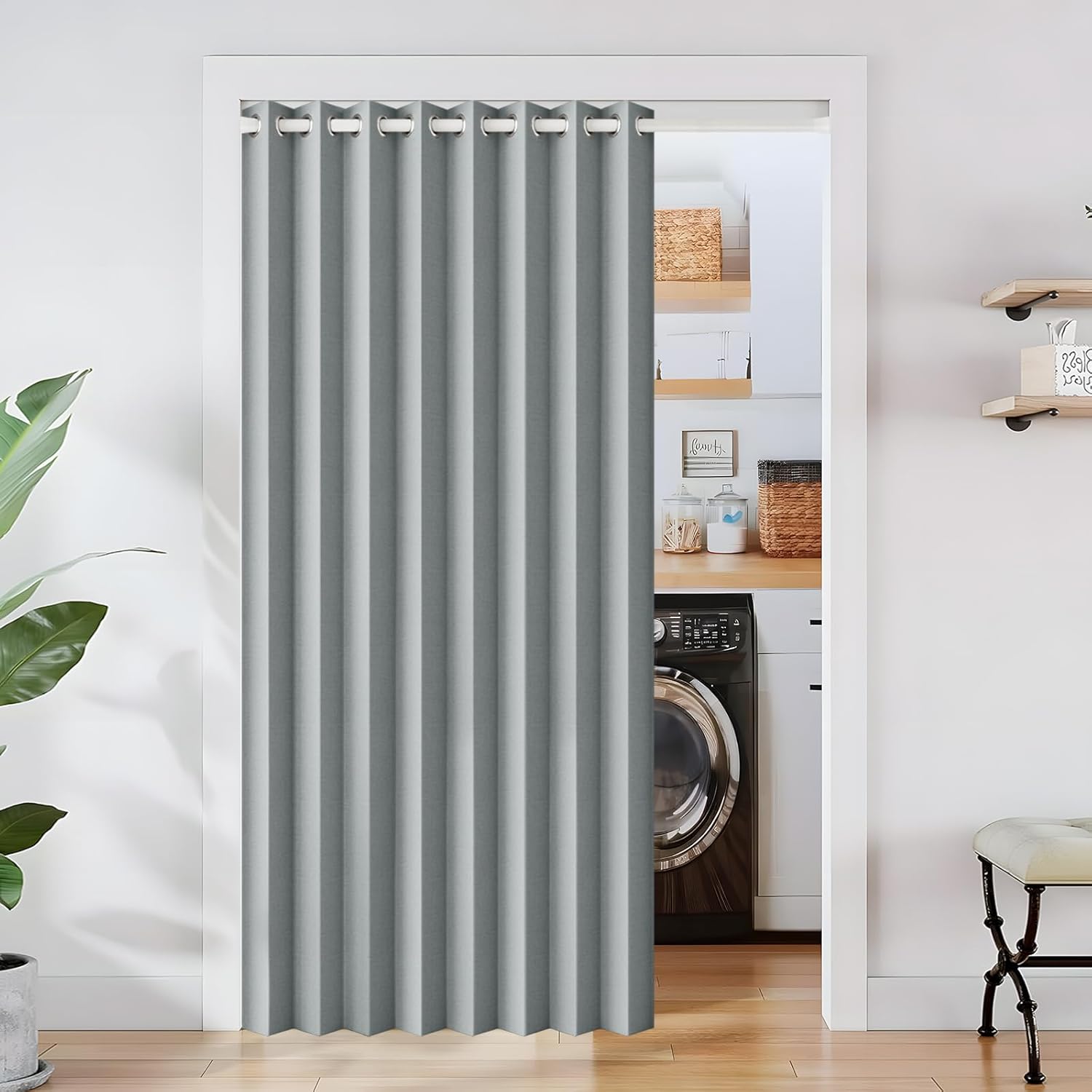 100% Blackout Accordion Style Door Curtain for Doorways Privacy Magnetic Door Curtain, Temporary Doors for A Room Privacy, 1 Panel, W45 x L80, Black