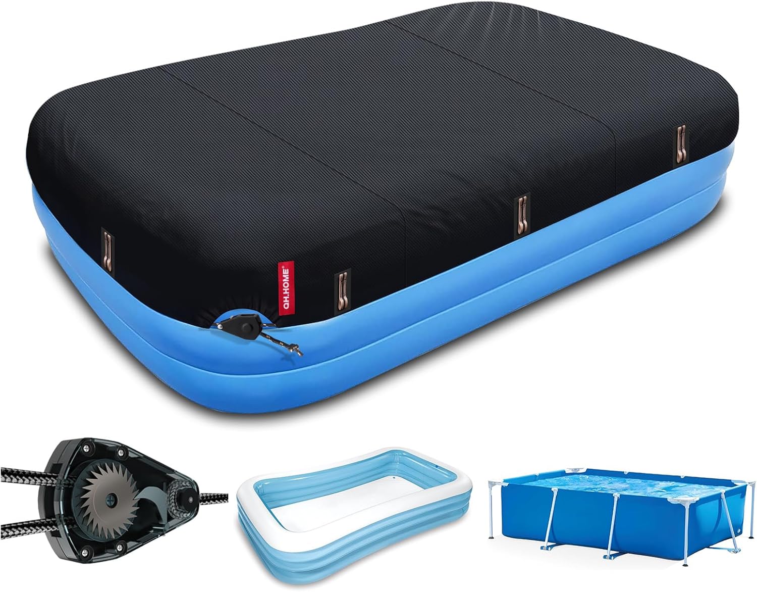 QH.HOME Winter Round Pool Cover for 18 Ft Bestway/Intex/Coleman Frame Above Ground Pool, [Excellent Windproof ] with Fast Tightening Patented Ratchet& Weight-Bearing Rings,Cold and UV Resistant