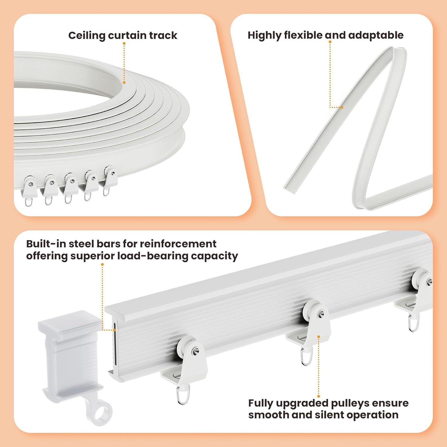 Hanging Accordion Room Divider with Track System - Ceiling-Mounted Partition Curtain, Simple Installation(White 100" W x 84" L-Pack of 1)