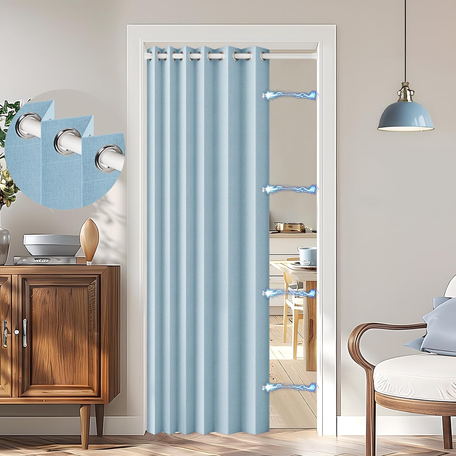 100% Blackout Accordion Style Door Curtain for Doorways Privacy Magnetic Door Curtain, Temporary Doors for A Room Privacy, 1 Panel, W45 x L80, Black