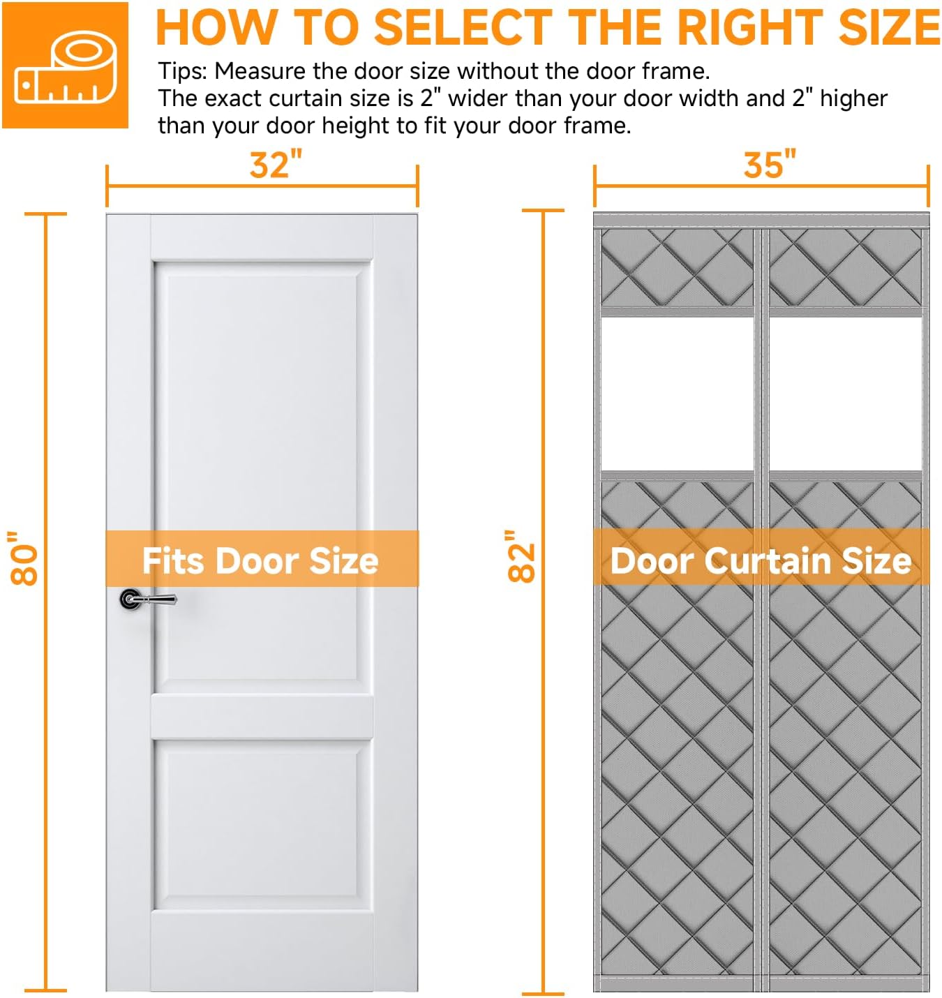 Upgraded Magnetic Thermal Insulated Door Curtain with Perspective Window, Weatherproof Oxford Cloth Filled with Cotton, Fit for Door Size 32" x 80", Doorway Curtains Size 35" x 82" Grey