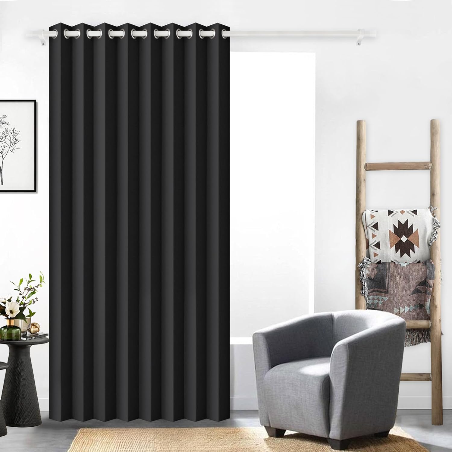 100% Blackout Accordion Style Door Curtain for Doorways Privacy Magnetic Door Curtain, Temporary Doors for A Room Privacy, 1 Panel, W45 x L80, Black