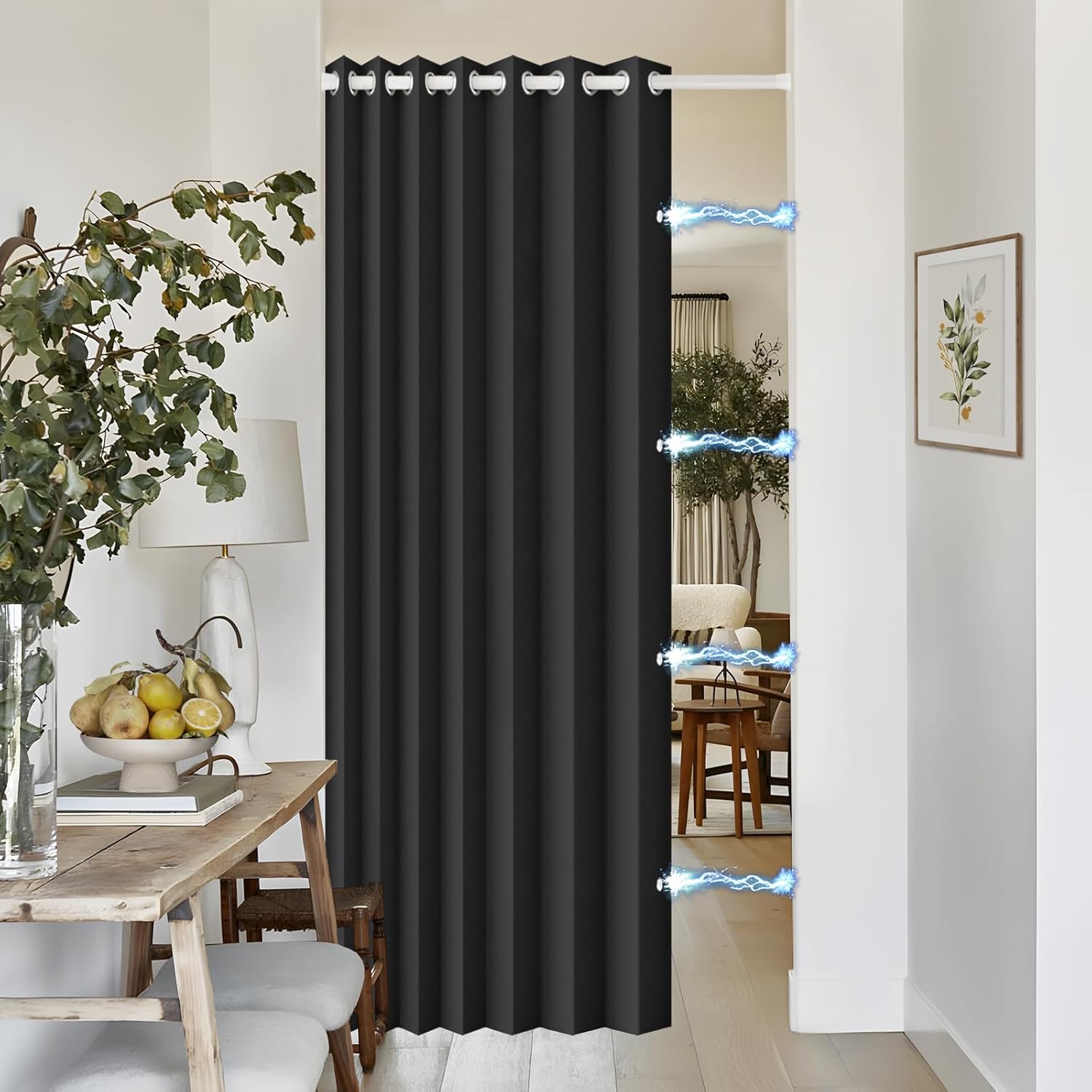 100% Blackout Accordion Style Door Curtain for Doorways Privacy Magnetic Door Curtain, Temporary Doors for A Room Privacy, 1 Panel, W45 x L80, Black
