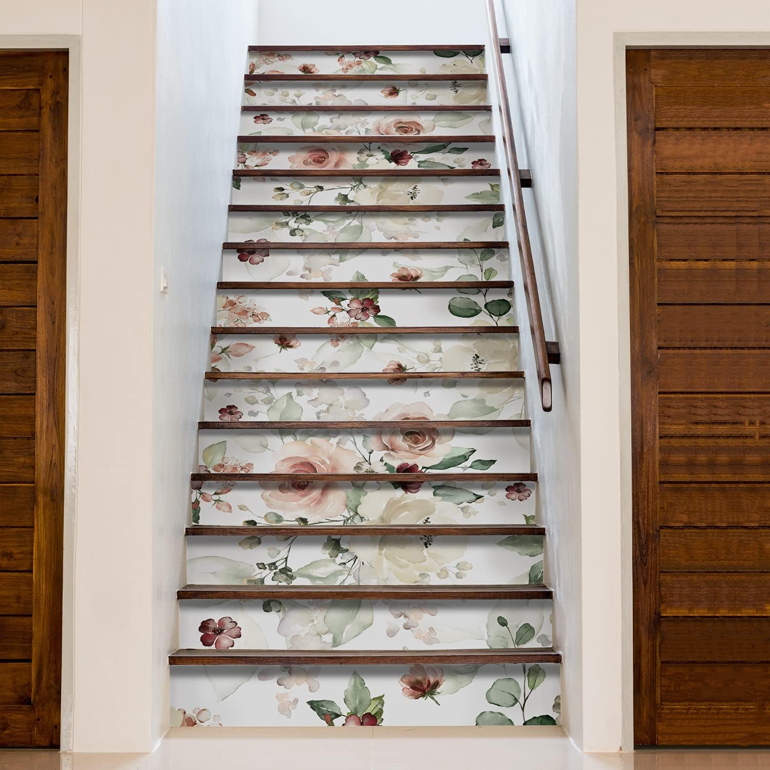 funlife 15Pcs Vinyl Peel and Stick Stair Riser Stickers, Self-Adhesive Staircase Riser Decals, 39.37"x7.09" Botanical Flowers and Meadow