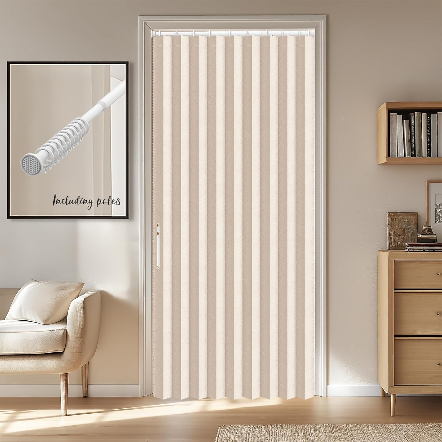 AJAZZ Blackout Accordion Door Invisible Folding Accordion Doors Interior Magnetic Door Curtain for Bedroom Living Room Doorway Curtain Sets Included Rod (1 Pack, 44W x 78 L, Dark Grey)