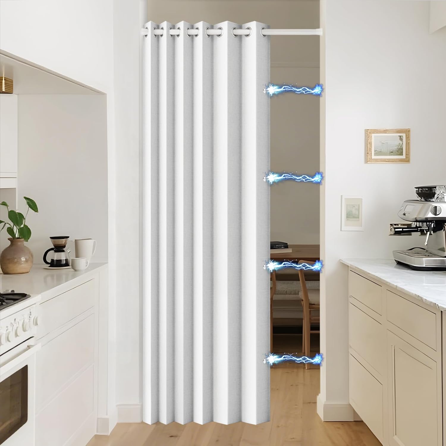 100% Blackout Accordion Style Door Curtain for Doorways Privacy Magnetic Door Curtain, Temporary Doors for A Room Privacy, 1 Panel, W45 x L80, Black