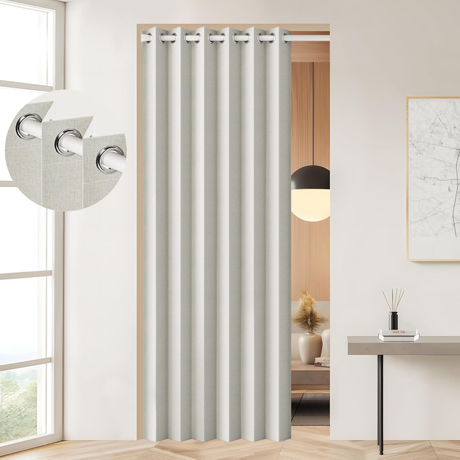 100% Blackout Accordion Style Door Curtain for Doorways Privacy Magnetic Door Curtain, Temporary Doors for A Room Privacy, 1 Panel, W45 x L80, Black