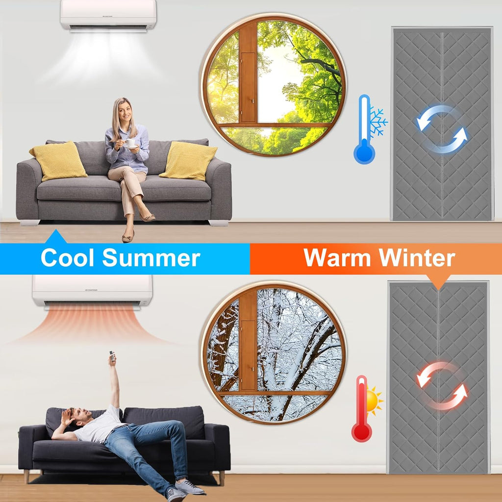 Insulated Magnetic Door Curtain for Winter, Thermal Door Cover with Triple-Layer Oxford Fabric, Windproof Cold Draft Blocker, Energy Saving Waterproof Curtain for Indoor Outdoor