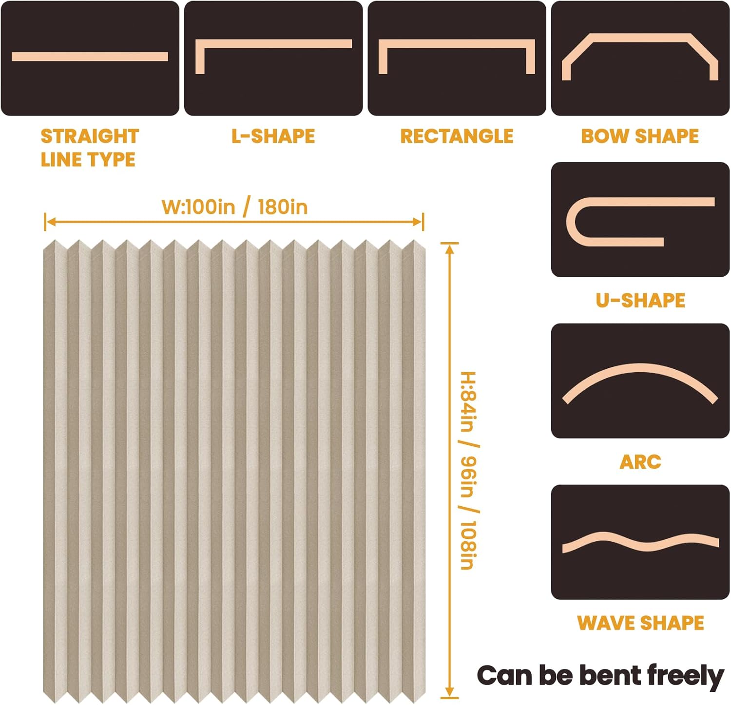 Accordion Folding Room Partition with Ceiling Track - Retractable Room Divider Curtain, Effortless Setup(Beige 100" W x 84" L-Pack of 1)