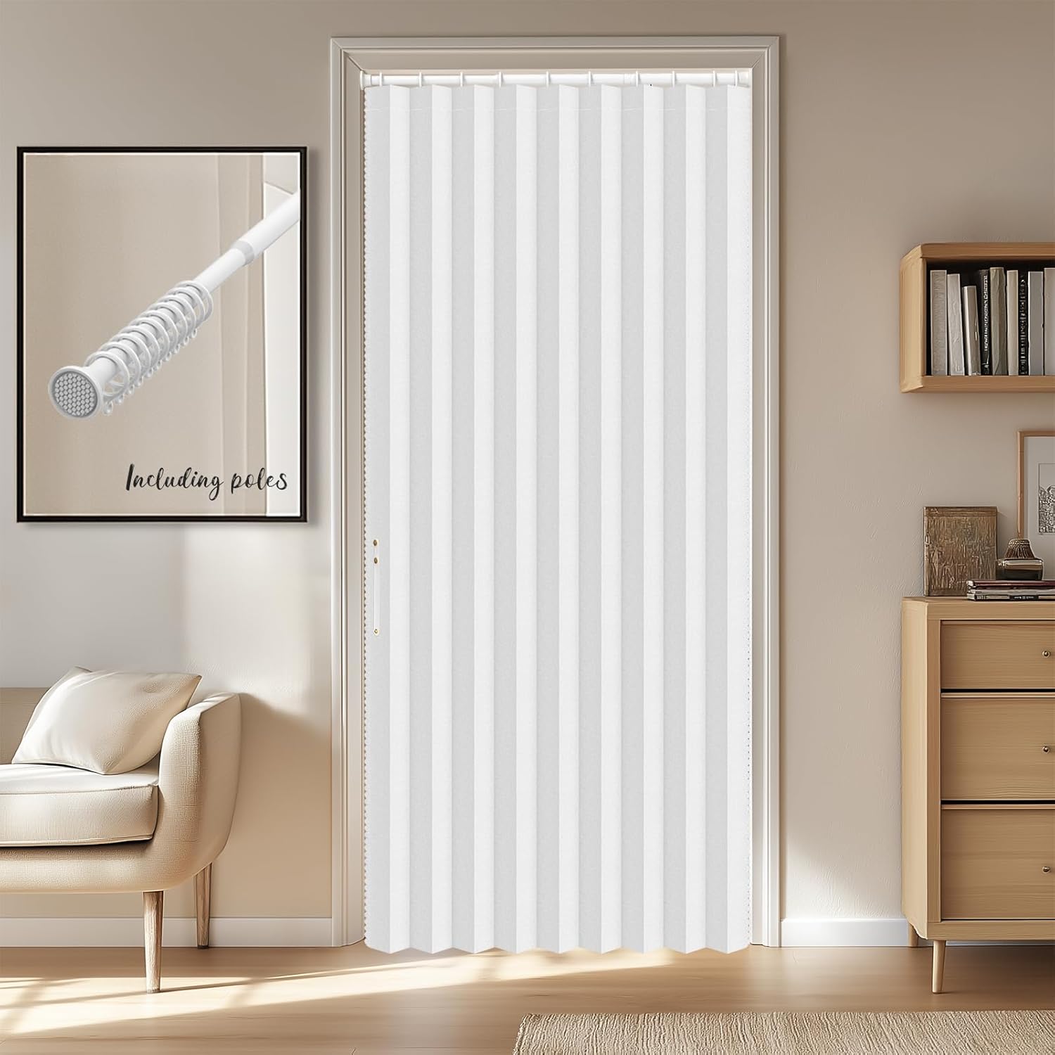 AJAZZ Blackout Accordion Door Invisible Folding Accordion Doors Interior Magnetic Door Curtain for Bedroom Living Room Doorway Curtain Sets Included Rod (1 Pack, 44W x 78 L, Dark Grey)