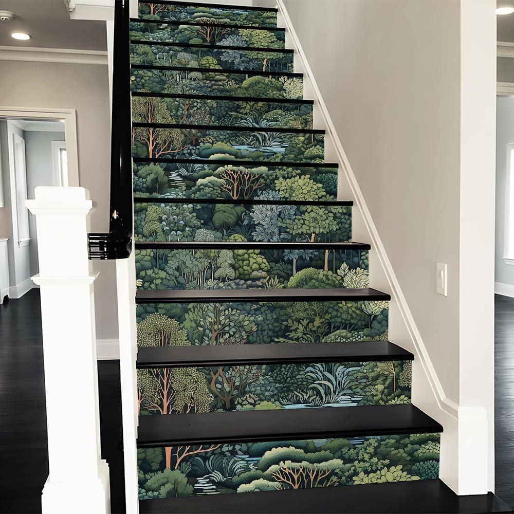 REDAMANCY Boho Orange Sunset Sea Wave Landscape Abstract Peel and Stick Vinyl Stair Riser Decals Staircase Tile Stickers Decor Modern Marble Decoration Self-Adhesive(14 Pcs)