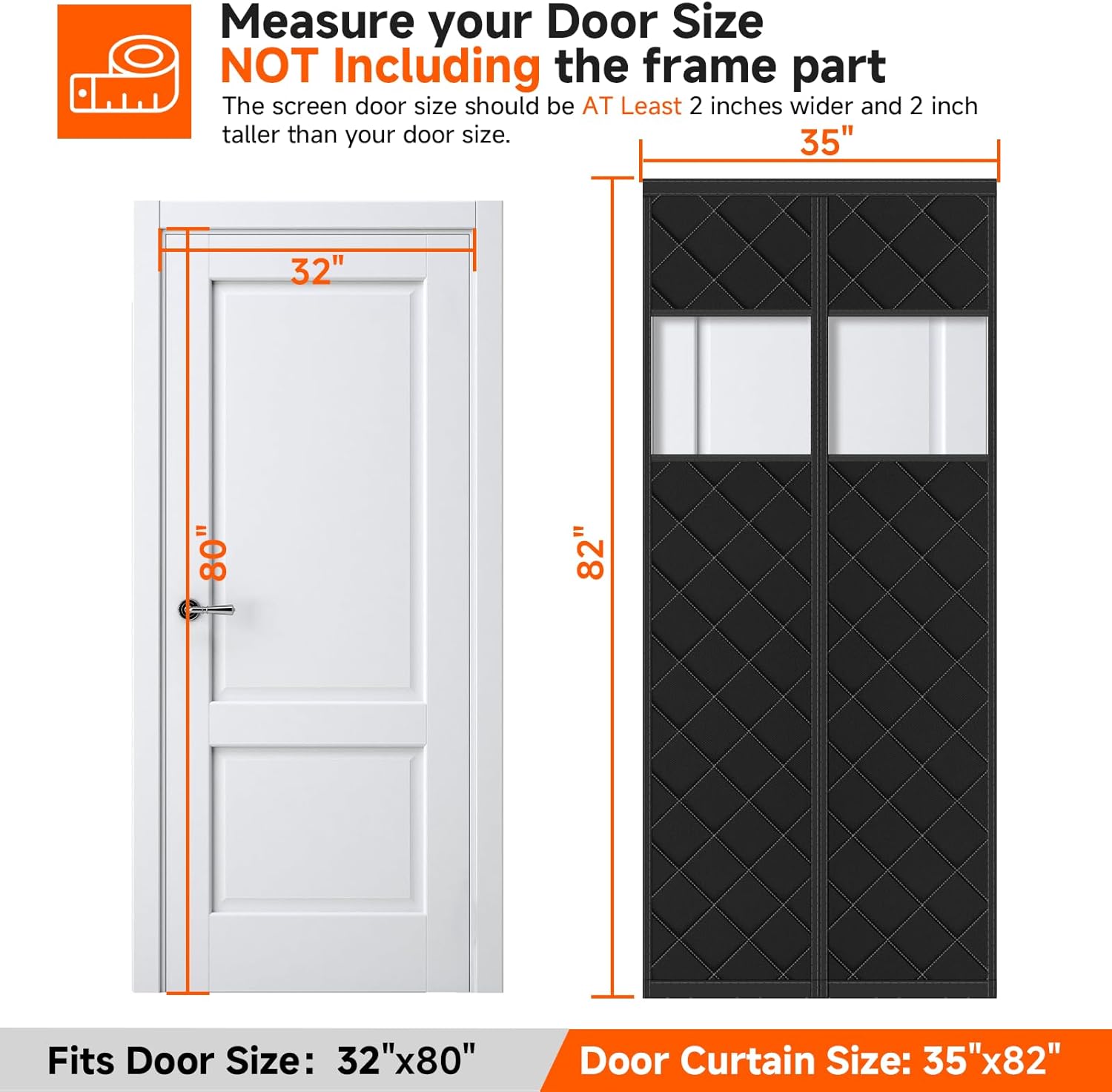 Upgraded Magnetic Thermal Insulated Door Curtain for Winter with Clear Window, Fit Door Size 32x80 in, Heavy Duty 4-Layer Oxford with Thicken Cotton, Self-Closing for Sliding Glass Doorways, Black