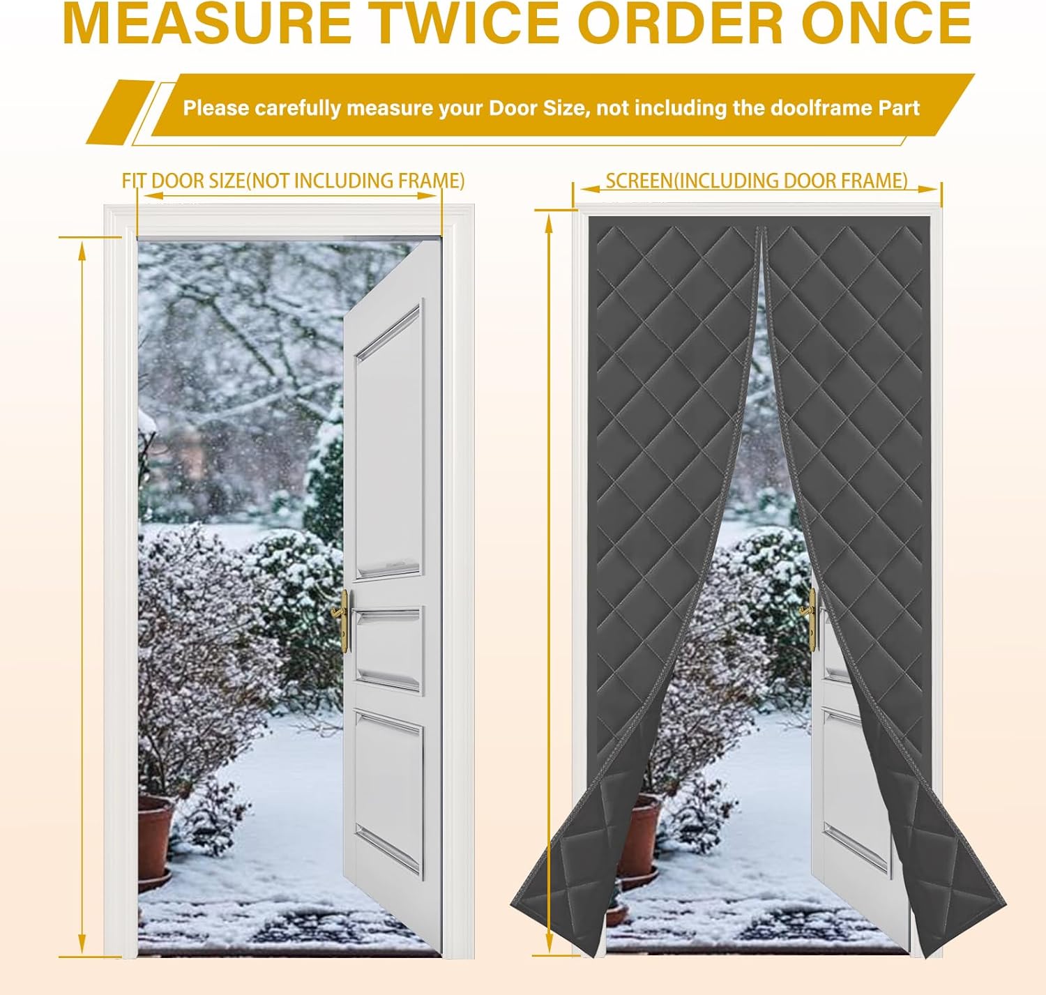 Insulated Magnetic Door Curtain for Winter, Thermal Door Cover with Triple-Layer Oxford Fabric, Windproof Cold Draft Blocker, Energy Saving Waterproof Curtain for Indoor Outdoor