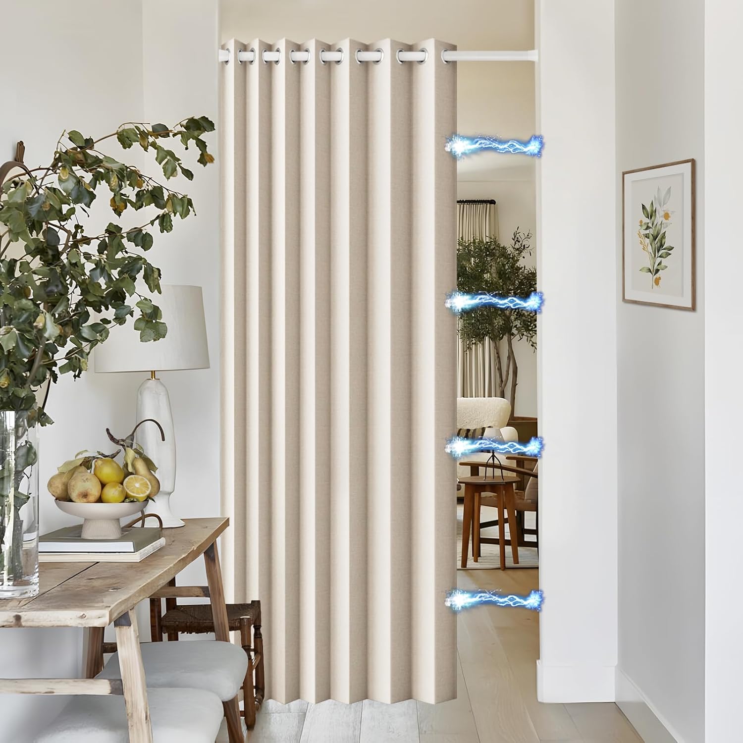 100% Blackout Accordion Style Door Curtain for Doorways Privacy Magnetic Door Curtain, Temporary Doors for A Room Privacy, 1 Panel, W45 x L80, Black