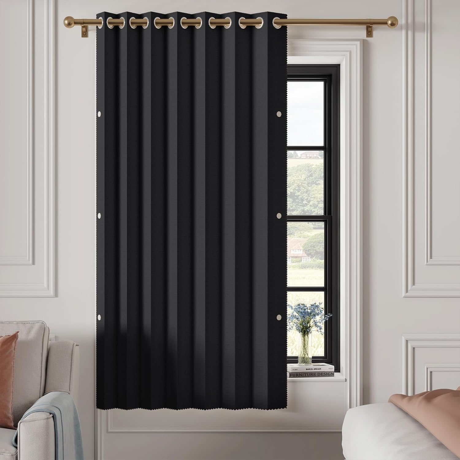 100% Blackout Accordion Style Door Curtain for Doorways Privacy Magnetic Door Curtain, Temporary Doors for A Room Privacy, 1 Panel, W45 x L80, Black