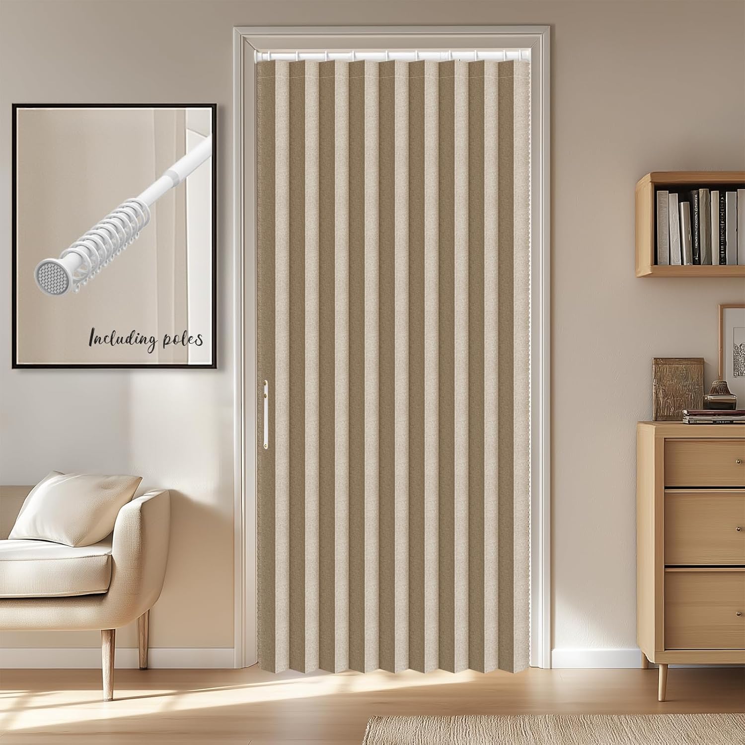 AJAZZ Blackout Accordion Door Invisible Folding Accordion Doors Interior Magnetic Door Curtain for Bedroom Living Room Doorway Curtain Sets Included Rod (1 Pack, 44W x 78 L, Dark Grey)